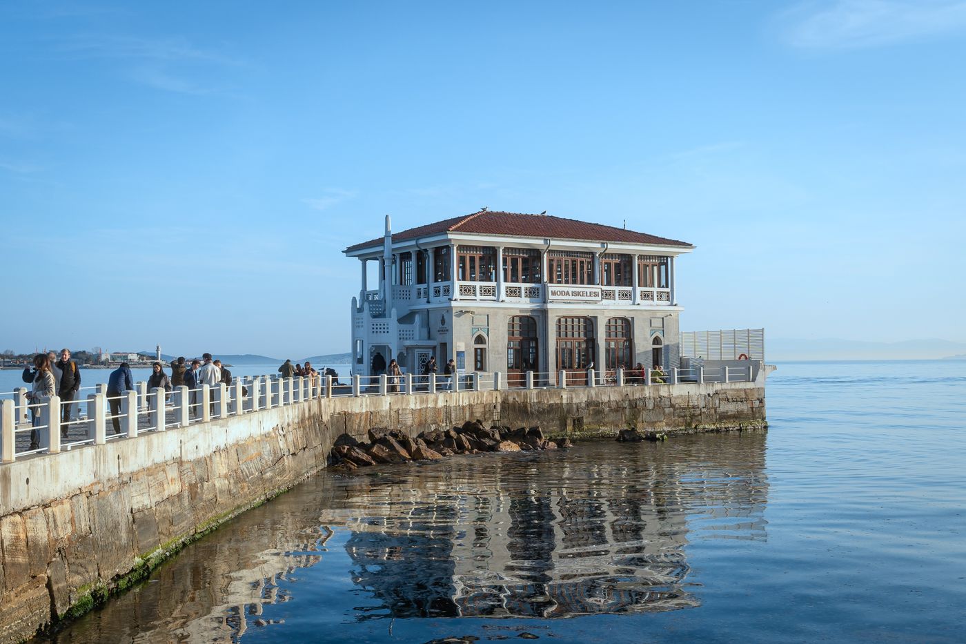 The Moda seafront promenade at dusk in Istanbul
